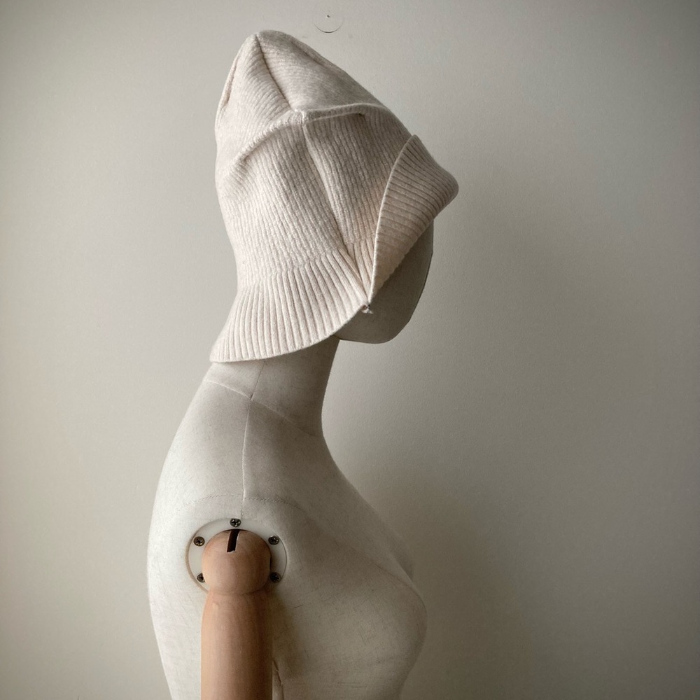 joodito origami crown wool cotton sweater hat ribbed beanie bucket cloche cream - Picture 7 of 11